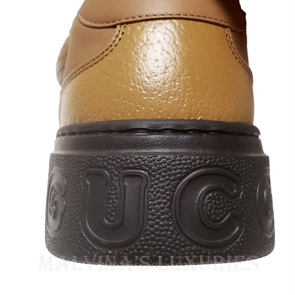GUCCI MENS SNEAKERS BASKET GG LOGO JACQUARD BROWN LEATHER SHOES sz 10 10.5 US - Picture 13 of 15